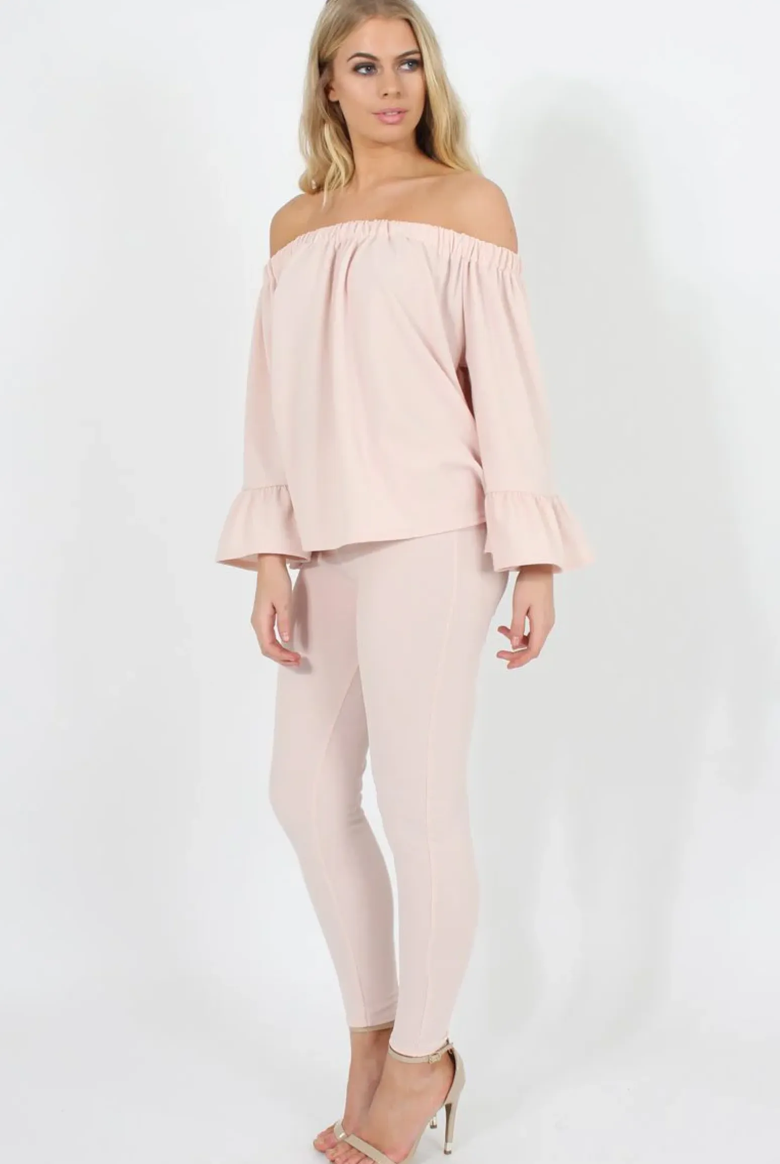 Rebellious Fashion Nude Off The Shoulder Co-ord Set - Lydia