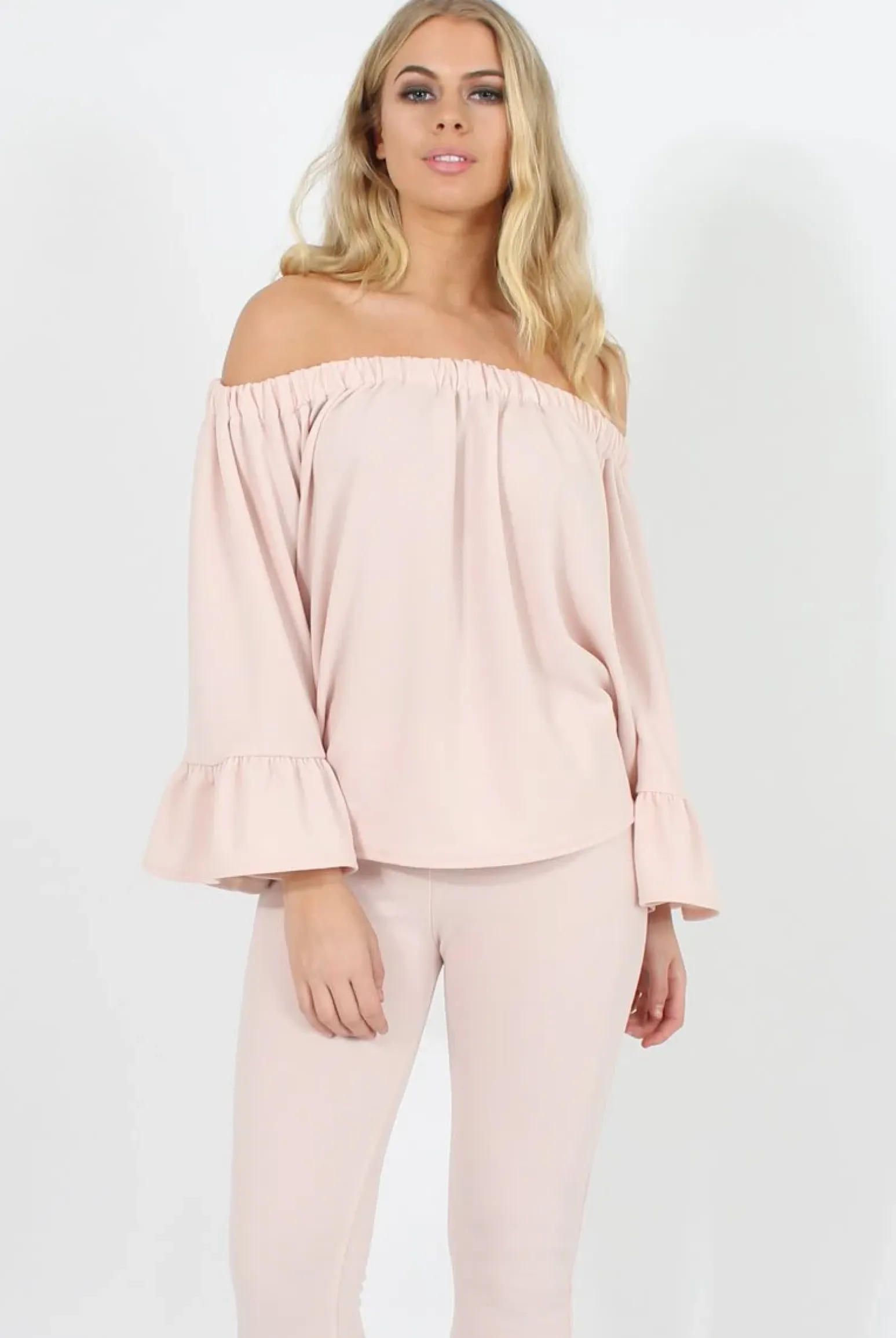 Rebellious Fashion Nude Off The Shoulder Co-ord Set - Lydia