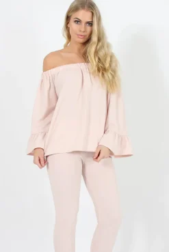 Rebellious Fashion Nude Off The Shoulder Co-ord Set - Lydia