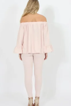 Rebellious Fashion Nude Off The Shoulder Co-ord Set - Lydia