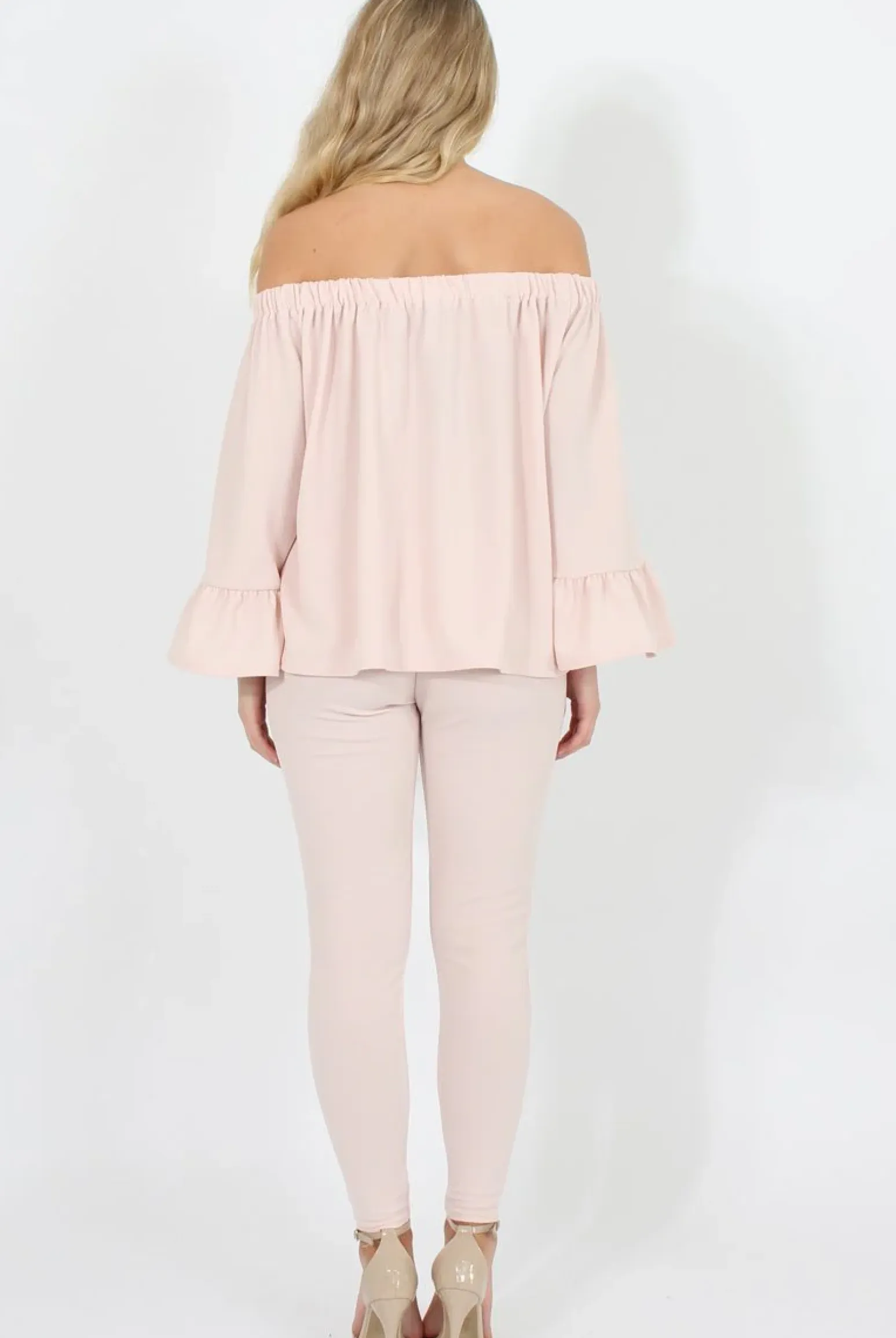 Rebellious Fashion Nude Off The Shoulder Co-ord Set - Lydia