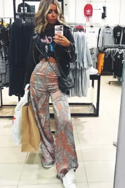 Rebellious Fashion Nude Paisley Wide Leg Trousers - Tisha