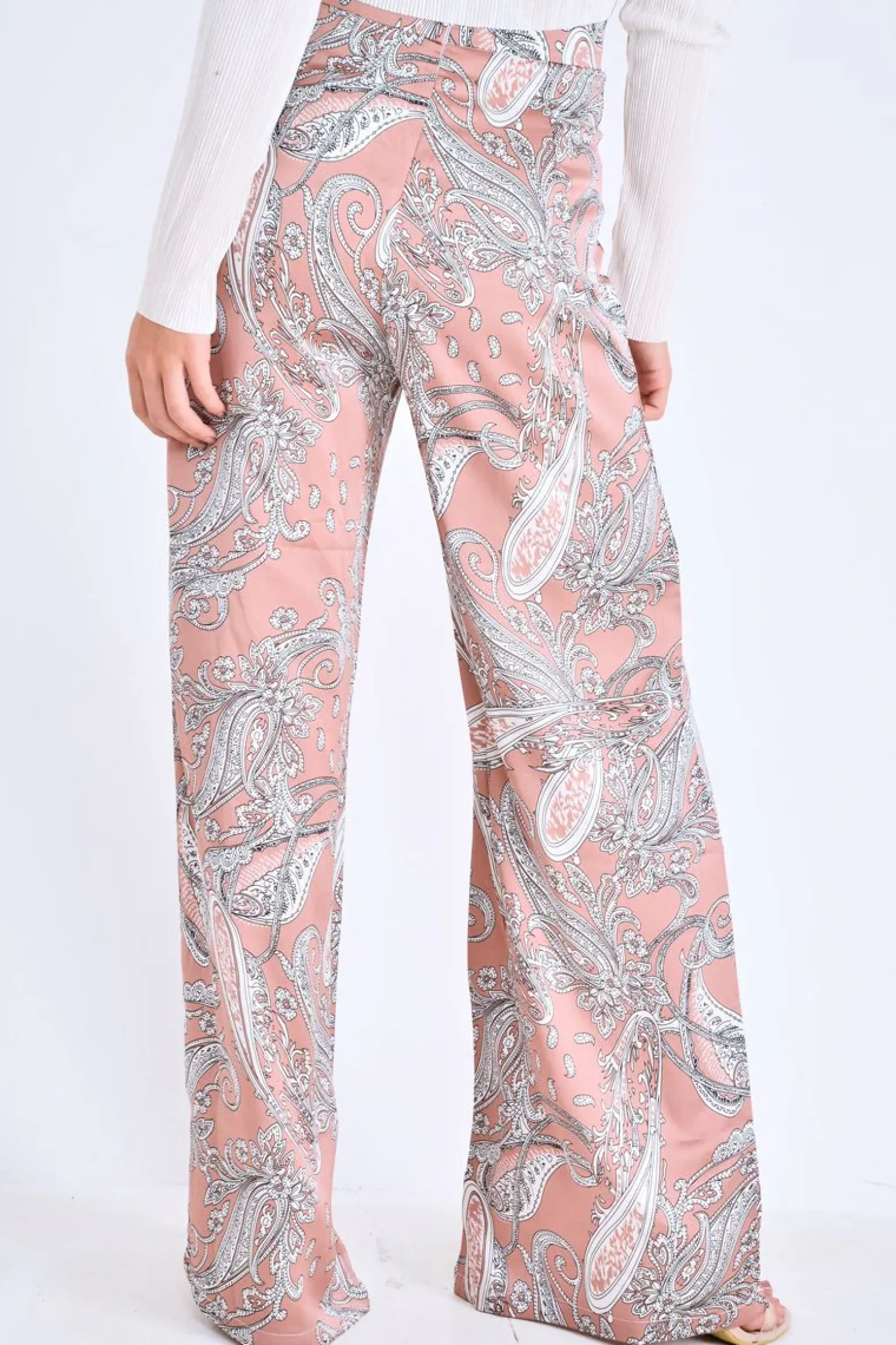 Rebellious Fashion Nude Paisley Wide Leg Trousers - Tisha