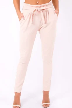 Rebellious Fashion Nude Paper Bag Tie Waist Cigarette Trousers - Karmen