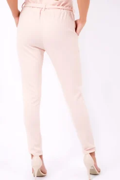 Rebellious Fashion Nude Paper Bag Tie Waist Cigarette Trousers - Karmen