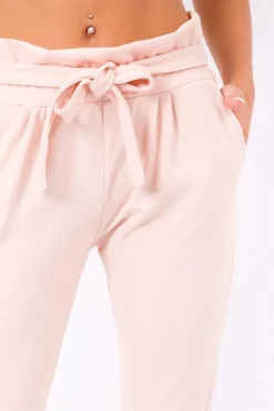 Rebellious Fashion Nude Paper Bag Tie Waist Cigarette Trousers - Karmen
