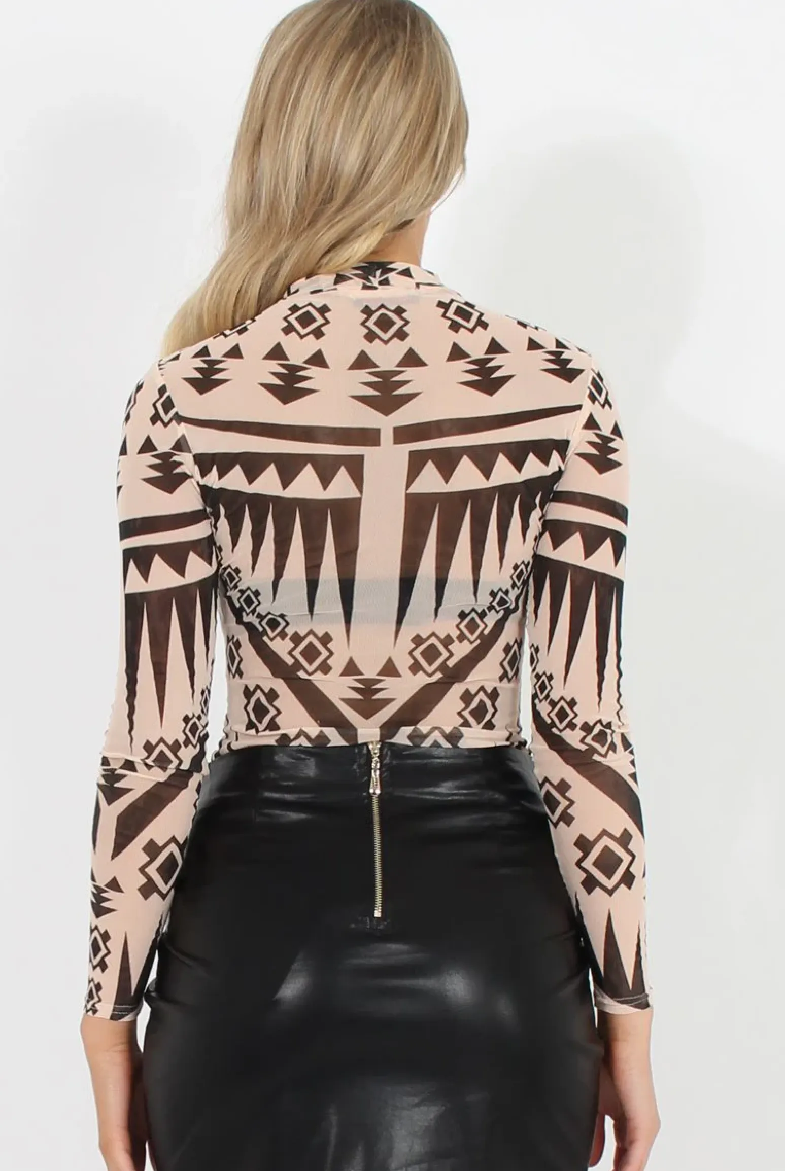 Rebellious Fashion Nude Patterned Mesh Bodysuit - Shauna