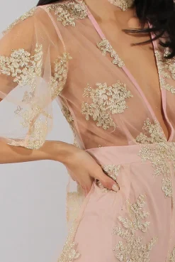 Rebellious Fashion Nude Pink & Gold Embellished Playsuit- Arizona