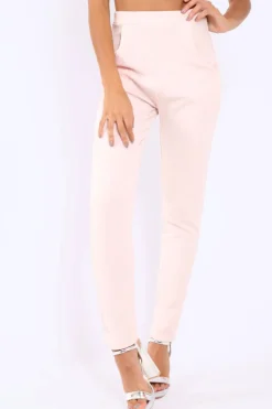 Rebellious Fashion Nude Pinstripe Tapered Trousers - Paighton