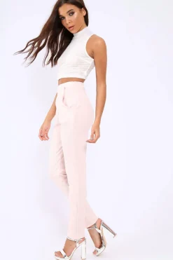 Rebellious Fashion Nude Pinstripe Tapered Trousers - Paighton