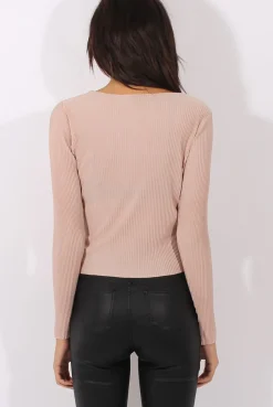 Rebellious Fashion Nude Pleated Wrap Over Crop Top - Imogen
