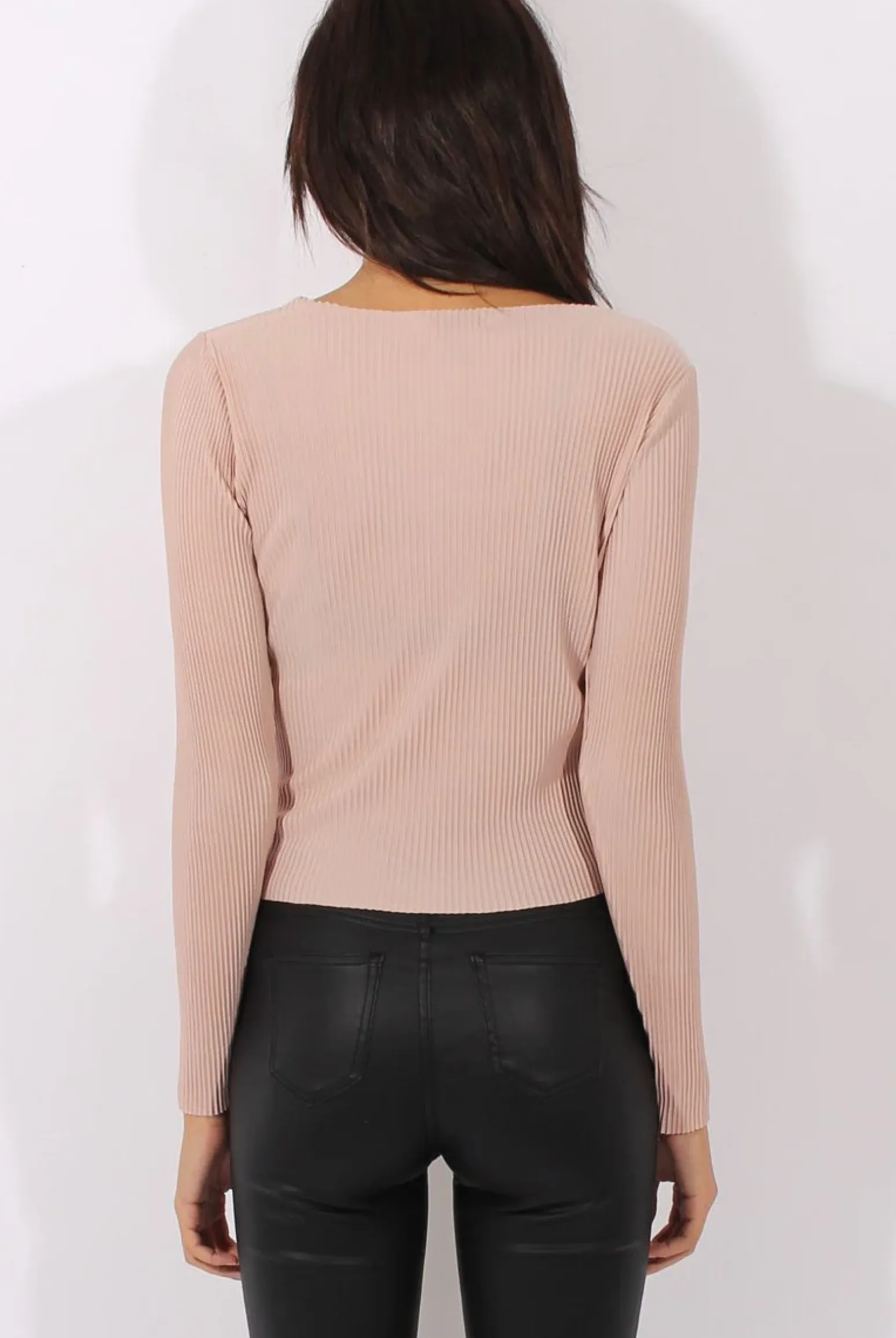 Rebellious Fashion Nude Pleated Wrap Over Crop Top - Imogen