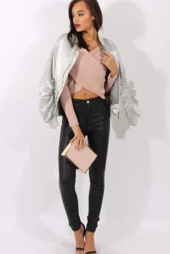 Rebellious Fashion Nude Pleated Wrap Over Crop Top - Imogen