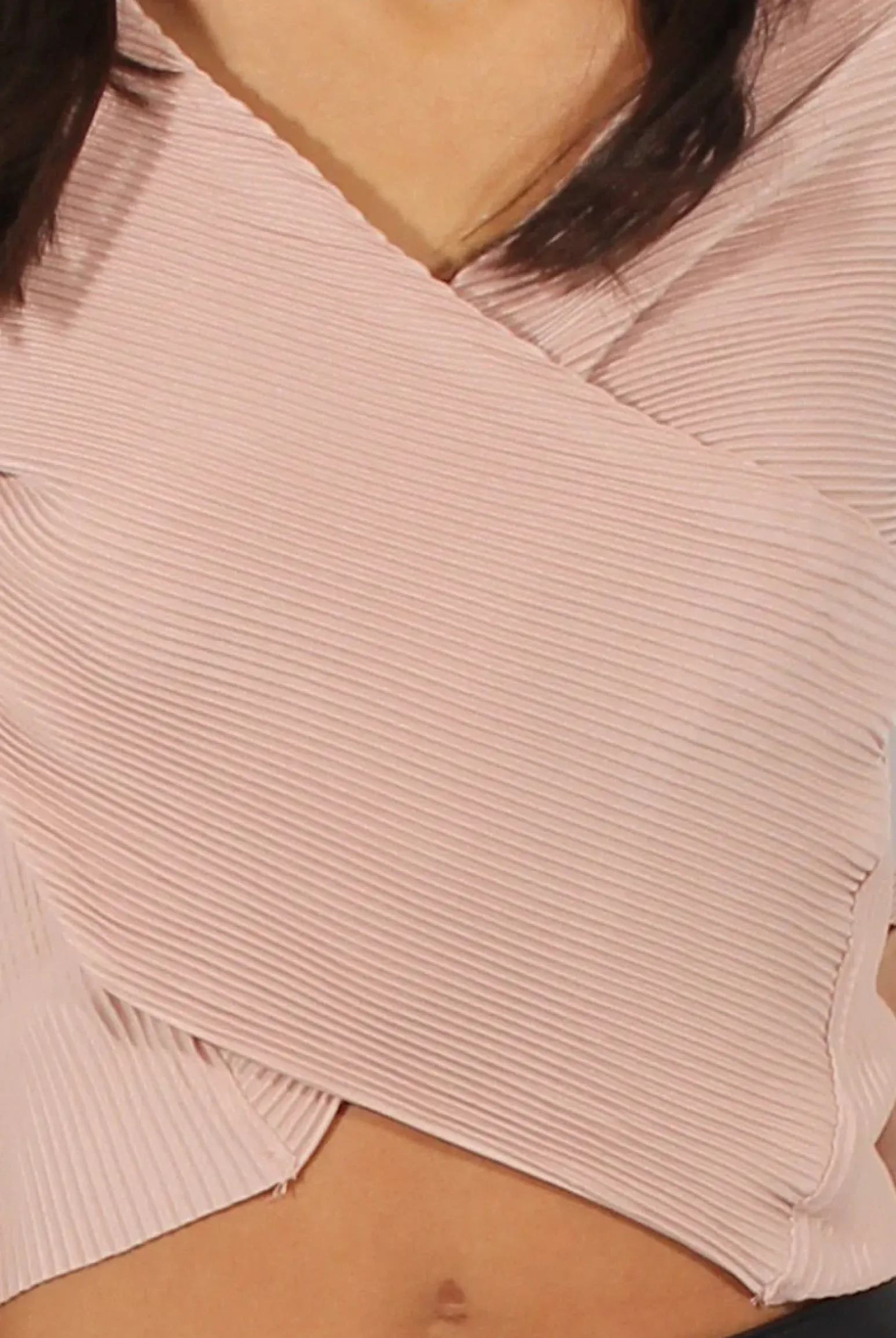 Rebellious Fashion Nude Pleated Wrap Over Crop Top - Imogen