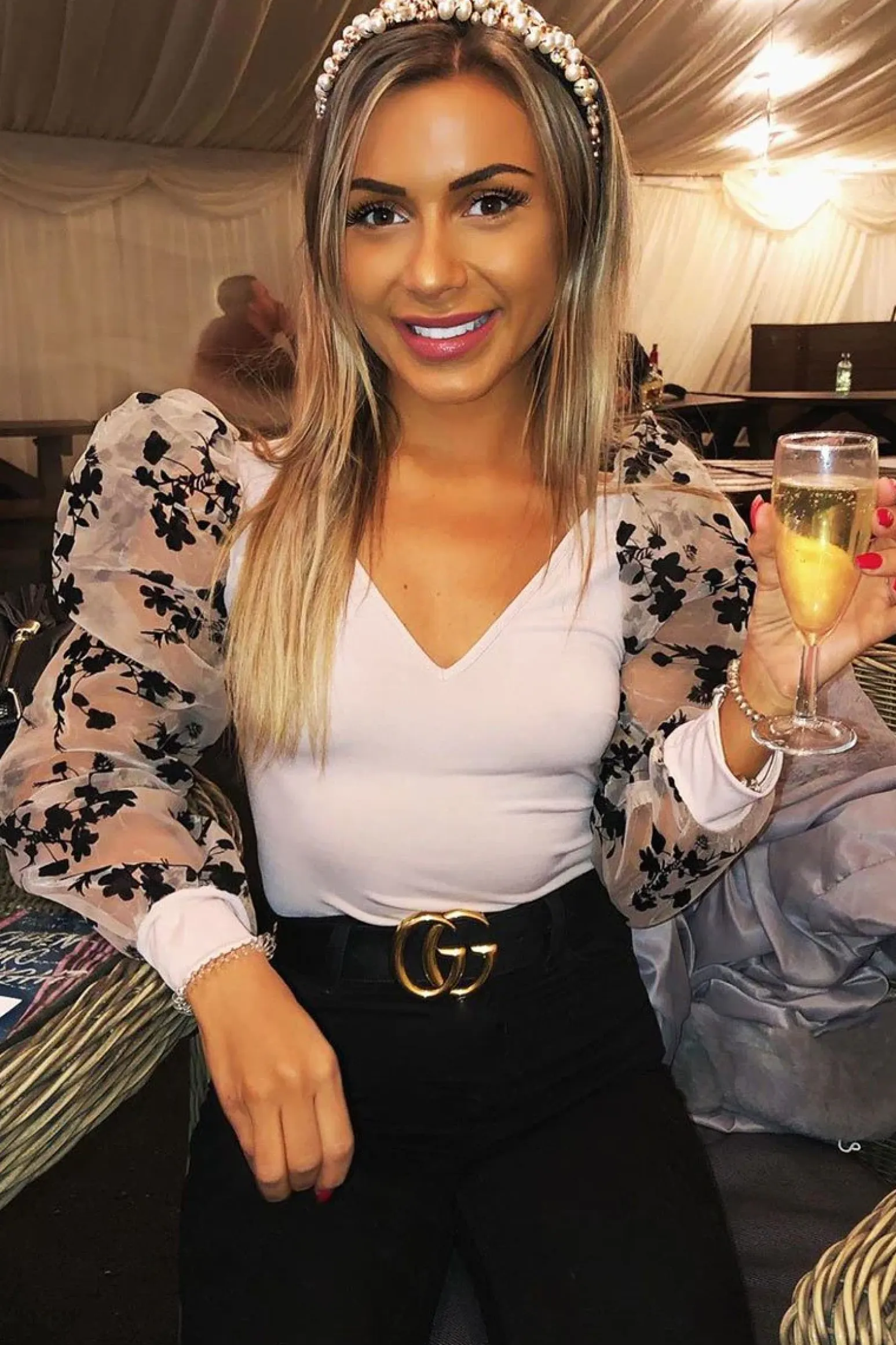 Rebellious Fashion Nude Plunge Black Floral Sheer Puff Sleeves Bodysuit - Zoiey