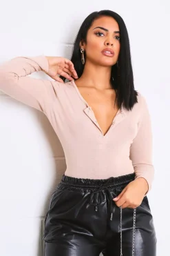 Rebellious Fashion Nude Popper Front Bodysuit - Kymia