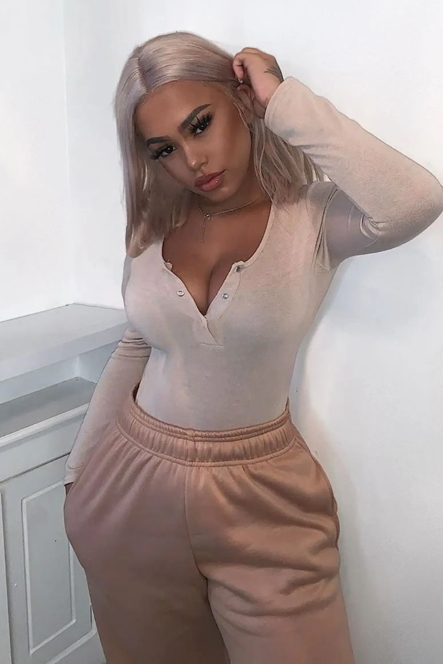 Rebellious Fashion Nude Popper Front Bodysuit - Kymia