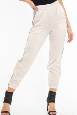 Rebellious Fashion Nude Reflective Stripe Detail Joggers - Rosealee