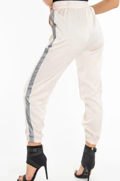 Rebellious Fashion Nude Reflective Stripe Detail Joggers - Rosealee