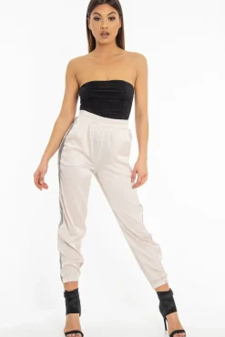 Rebellious Fashion Nude Reflective Stripe Detail Joggers - Rosealee