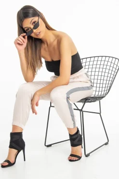 Rebellious Fashion Nude Reflective Stripe Detail Joggers - Rosealee