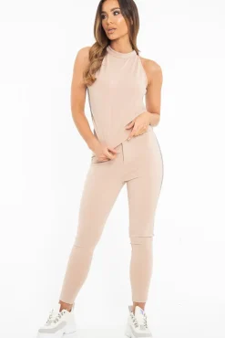Rebellious Fashion Nude Reflective Stripe Side High Neck Crop Top - Rebekah