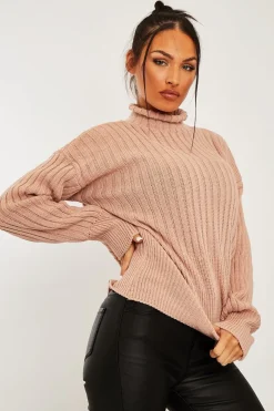 Rebellious Fashion Nude Ribbed Balloon Sleeve Jumper - Jamora