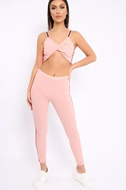 Rebellious Fashion Nude Ribbed Contrast Side Stripe Co-ord - Kaity