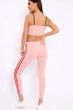 Rebellious Fashion Nude Ribbed Contrast Side Stripe Co-ord - Kaity
