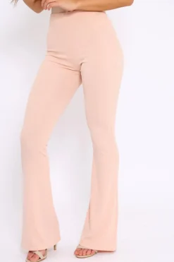 Rebellious Fashion Nude Ribbed Kick Flare Trousers - Chlo