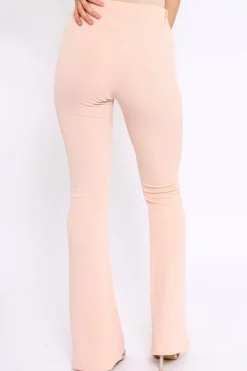 Rebellious Fashion Nude Ribbed Kick Flare Trousers - Chlo