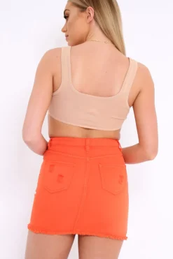 Rebellious Fashion Nude Ribbed Stretchy Crop Top -Layna
