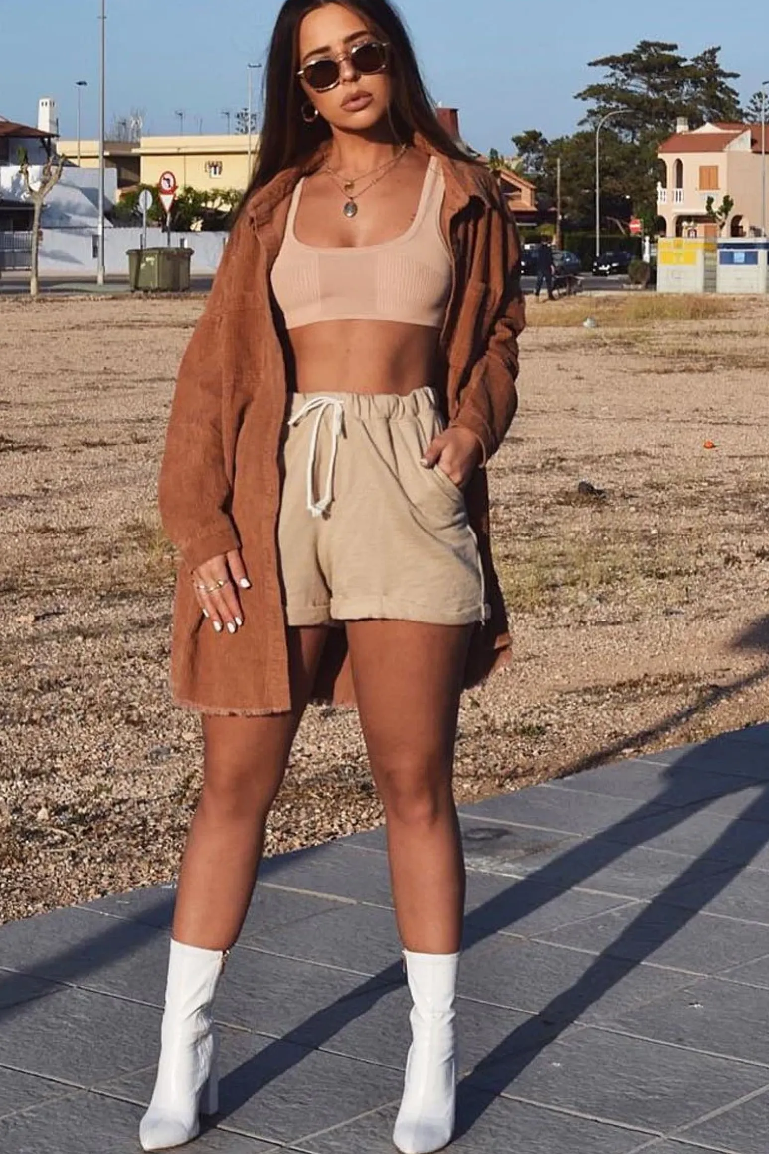 Rebellious Fashion Nude Ribbed Stretchy Crop Top -Layna