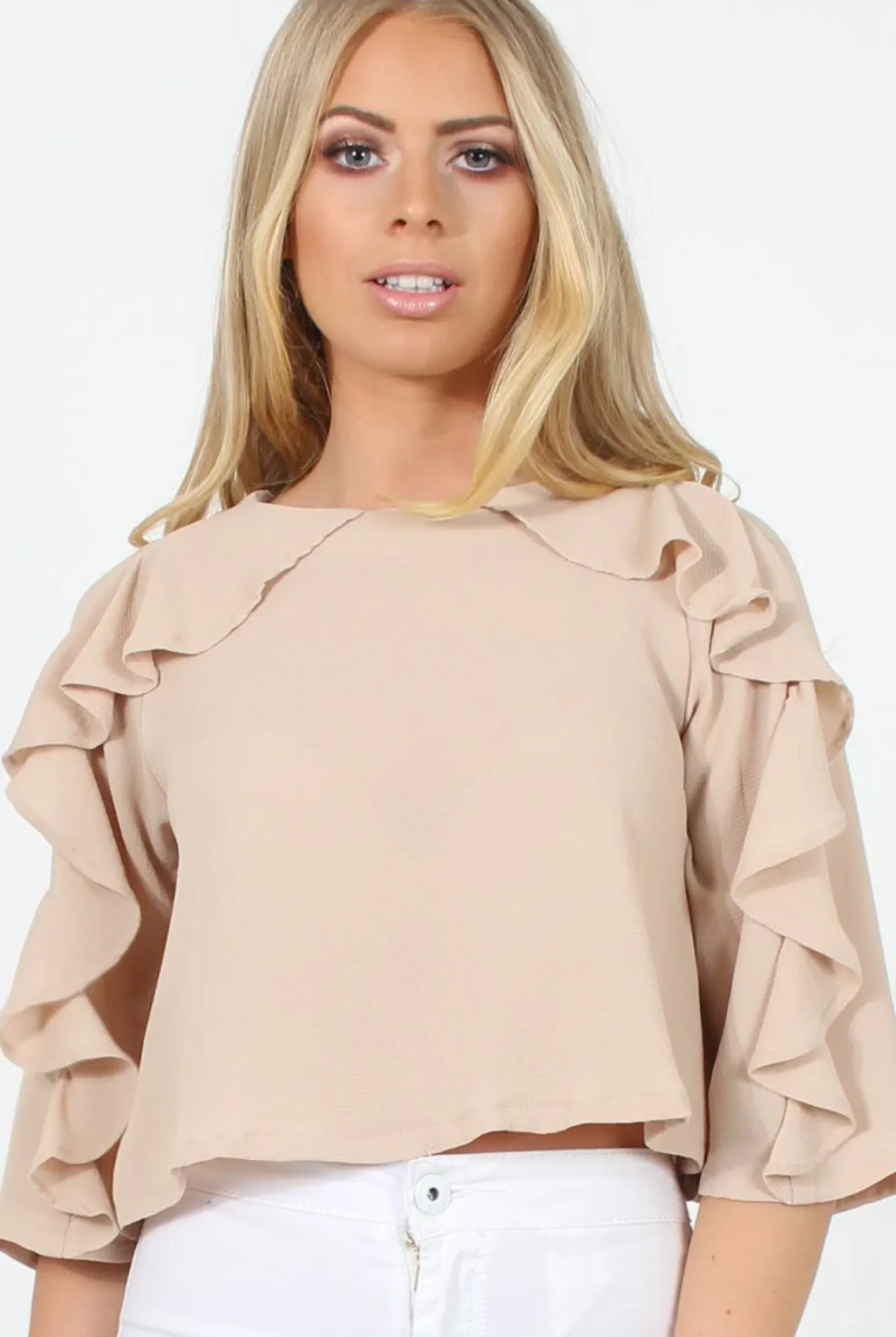 Rebellious Fashion Nude Ruffle Crop Top - Melanie