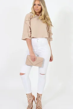 Rebellious Fashion Nude Ruffle Crop Top - Melanie
