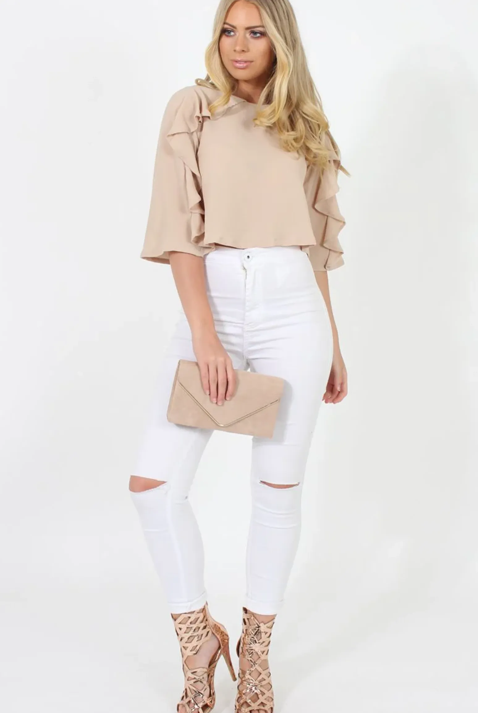 Rebellious Fashion Nude Ruffle Crop Top - Melanie