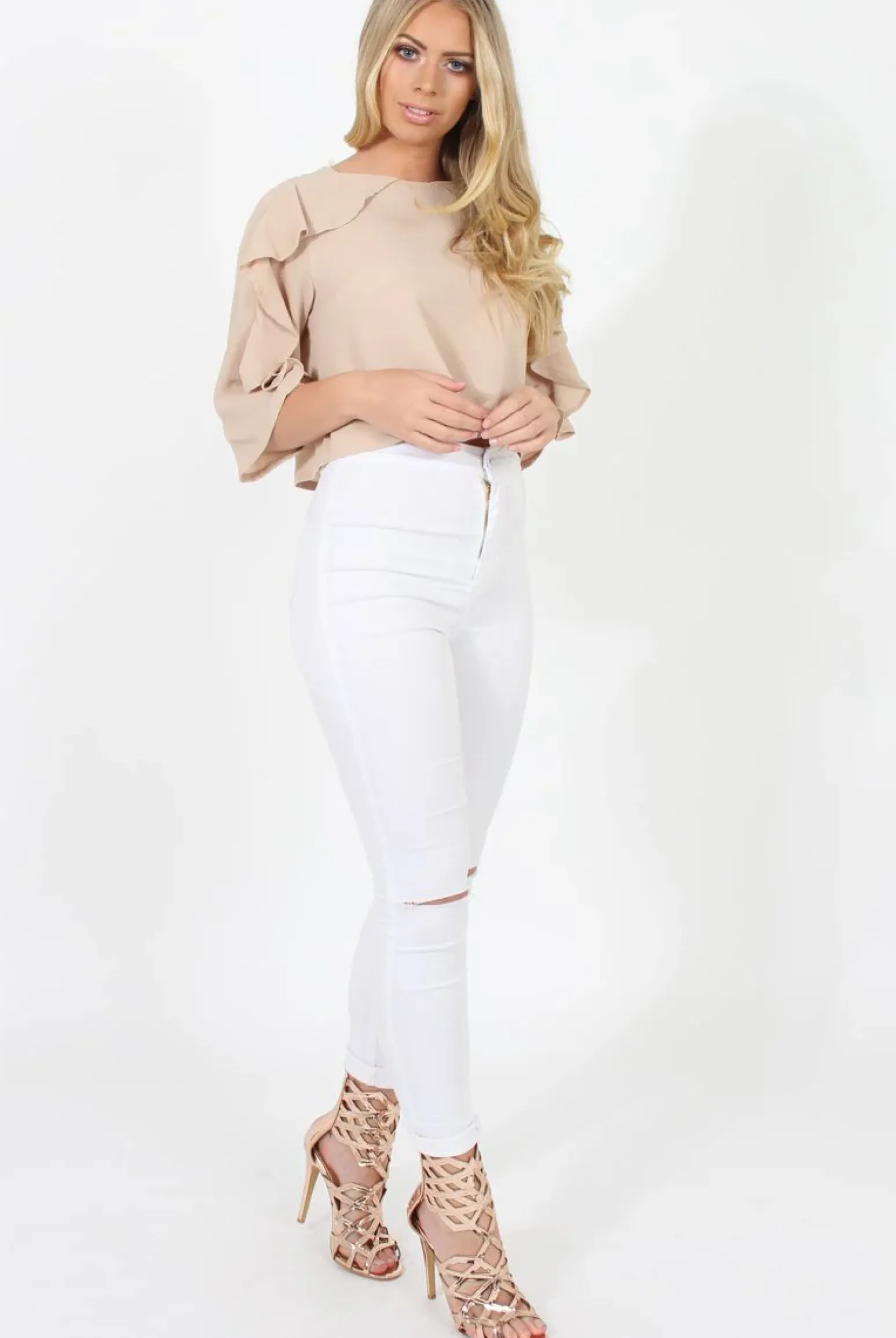 Rebellious Fashion Nude Ruffle Crop Top - Melanie