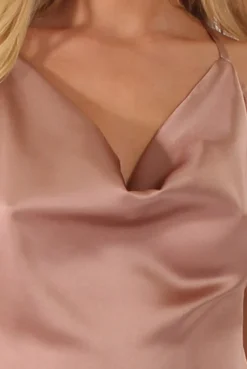 Rebellious Fashion Nude Satin Cowl Neck Playsuit - Kasia