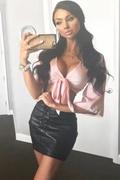 Rebellious Fashion Nude Satin Tie Crop Top - Alara