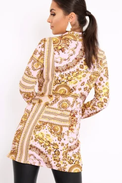 Rebellious Fashion Nude Scarf Print Two Button Blazer - Hilary