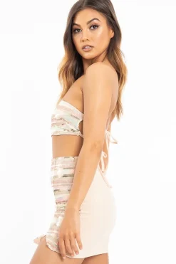 Rebellious Fashion Nude Sequin Stripe Bandeau Mini Skirt Co-Ord - Sidney
