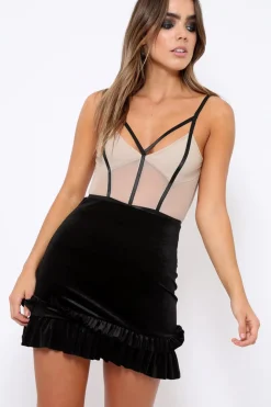 Rebellious Fashion Nude Sheer Pannel Bodysuit - Wona