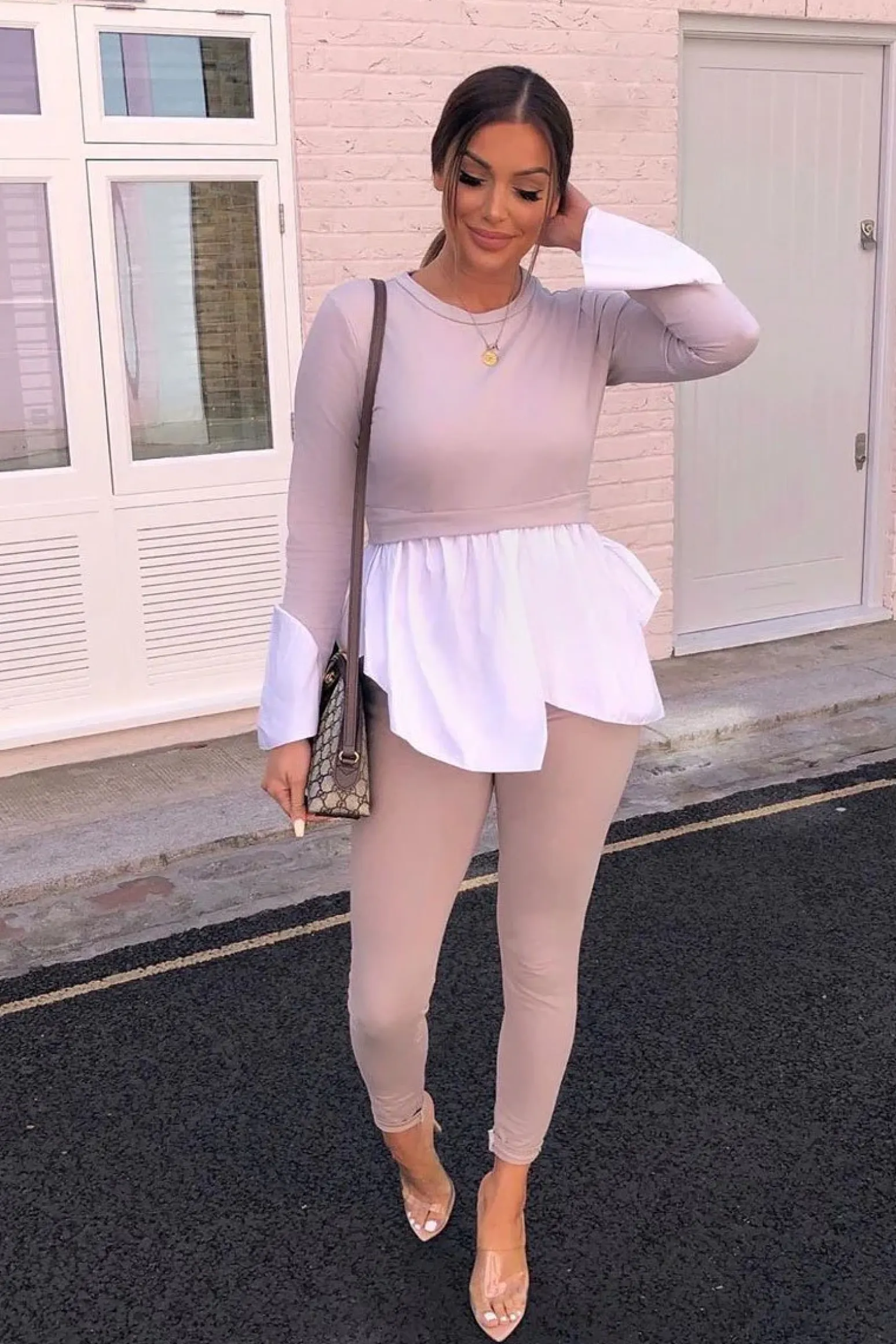 Rebellious Fashion Nude Shirt Insert Crew Neck Jumper - Kamilla