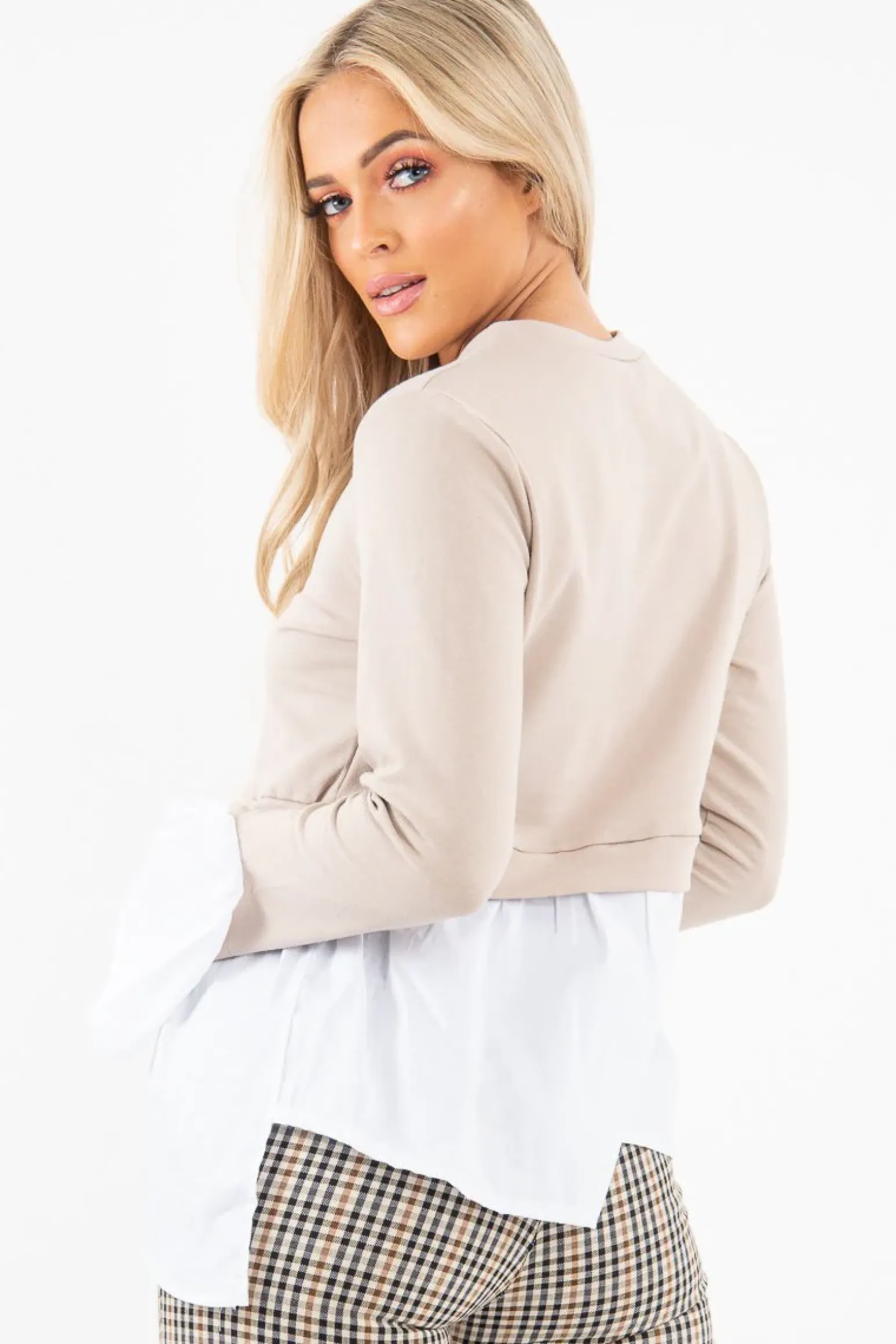 Rebellious Fashion Nude Shirt Insert Crew Neck Jumper - Kamilla