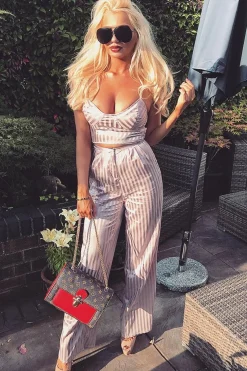 Rebellious Fashion Nude Silky Striped Trousers - Rhiannon