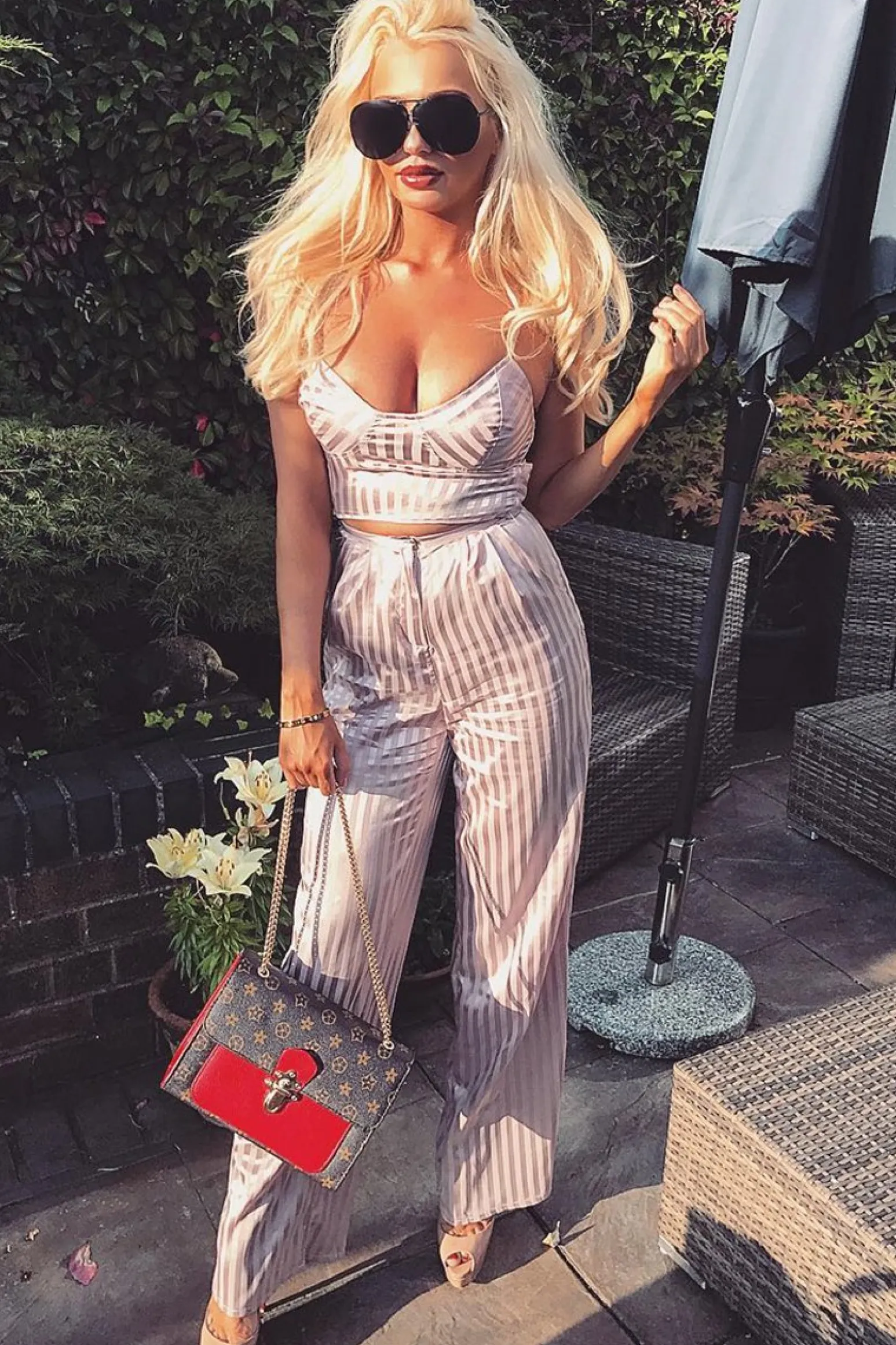Rebellious Fashion Nude Silky Striped Trousers - Rhiannon