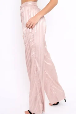 Rebellious Fashion Nude Silky Striped Trousers - Rhiannon