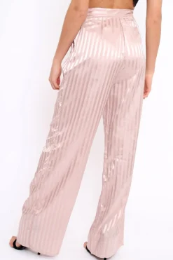 Rebellious Fashion Nude Silky Striped Trousers - Rhiannon