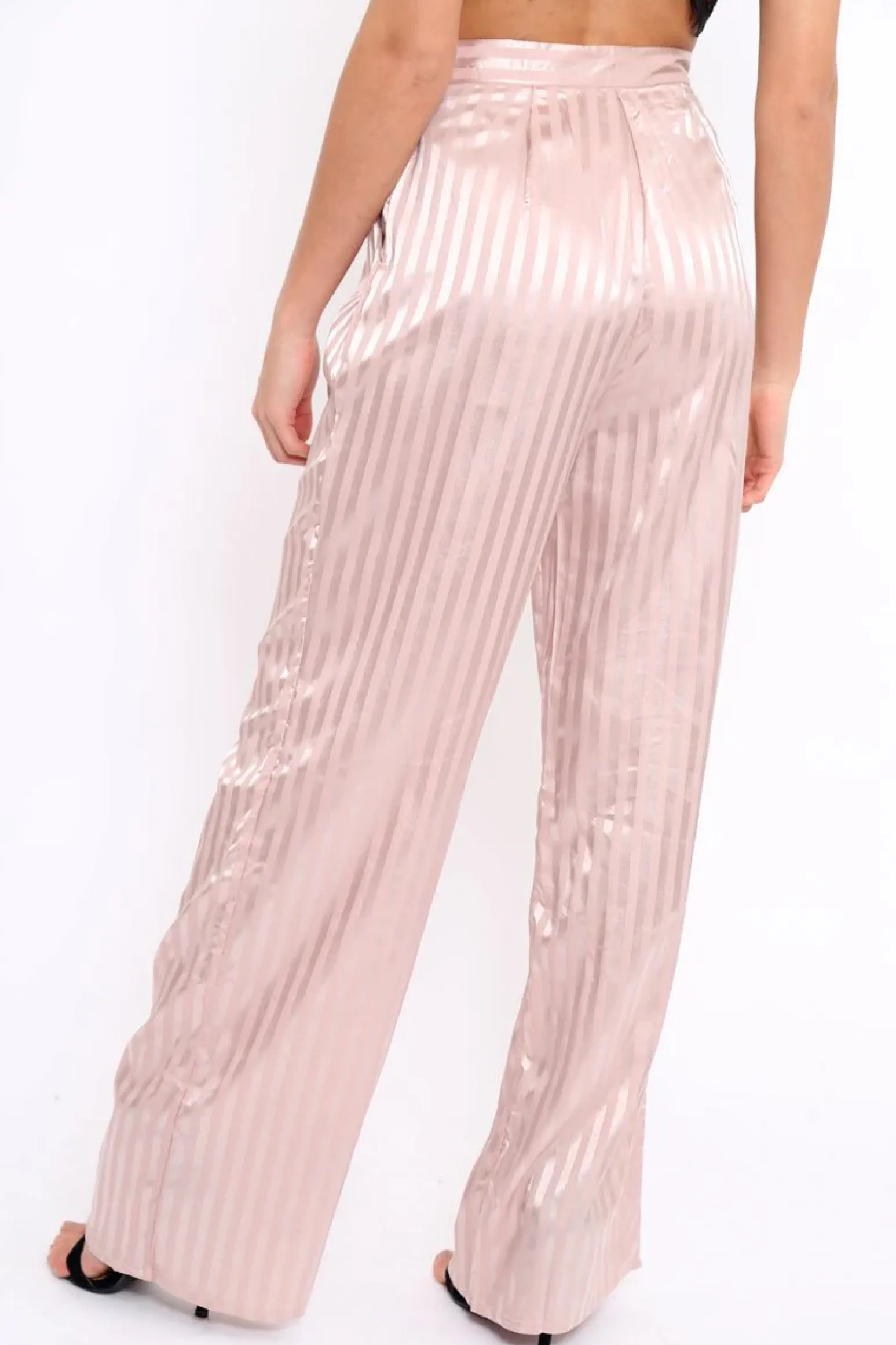 Rebellious Fashion Nude Silky Striped Trousers - Rhiannon