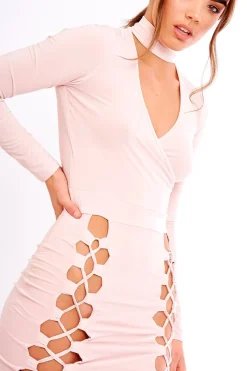 Rebellious Fashion Nude Slinky Choker Neck Dress - Amanda
